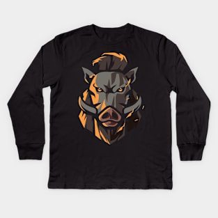 hipster boar head Kids Long Sleeve T-Shirt